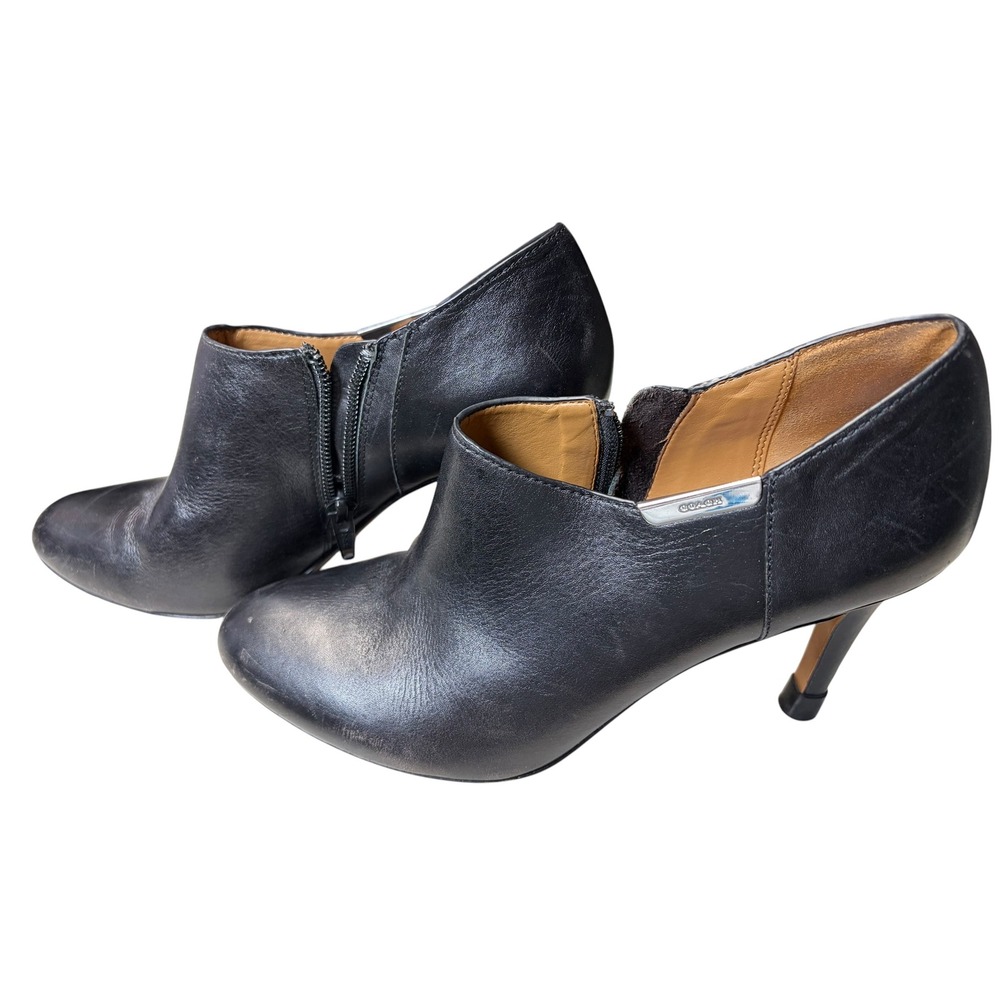 Coach Seneca Black‎ Leather Pointed Toe Ankle Booties Stiletto Heel Q5501 7.5B